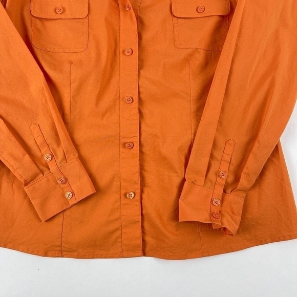 Chicos Womens Button Front Shirt Orange Pockets 1 - Picture 8 of 9